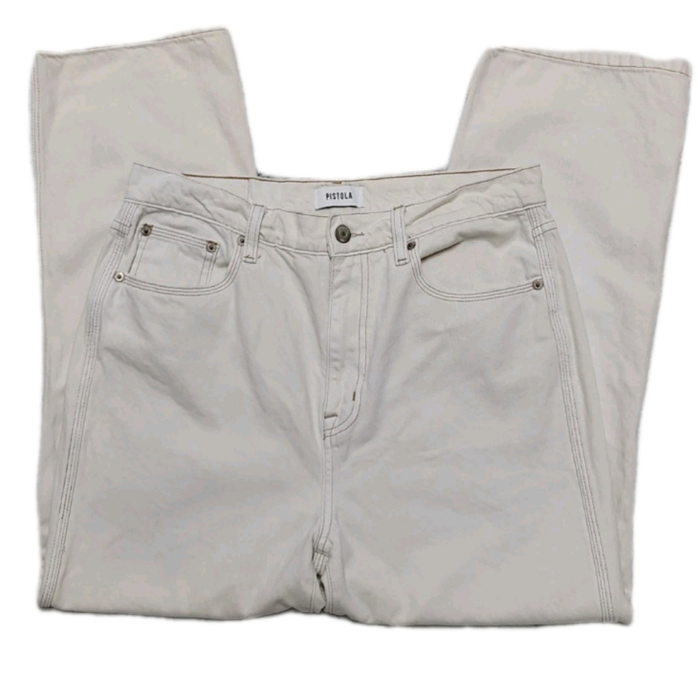 Pistola $178 Cassie Straight Leg Cropped Jeans "Ecru Vintage" Cream Women's 29 - Picture 4 of 10